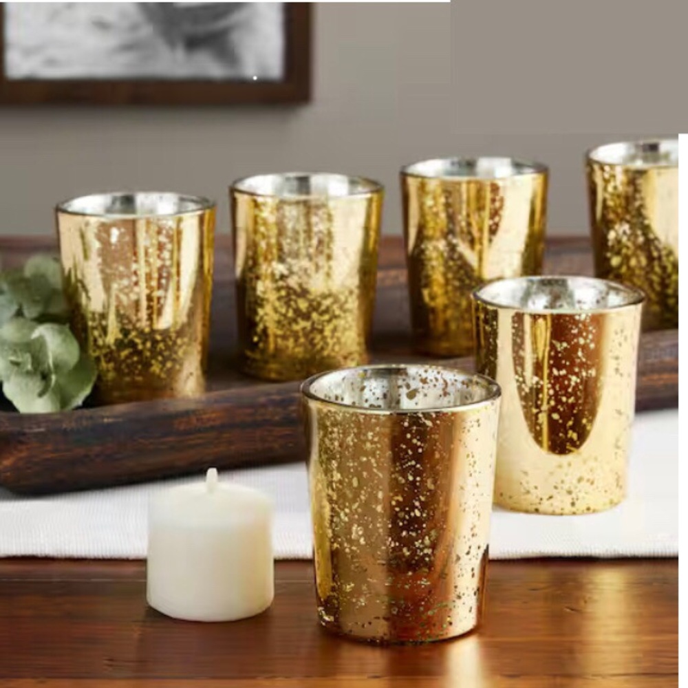 Gold Mercury Glass Tea lights- set of 6